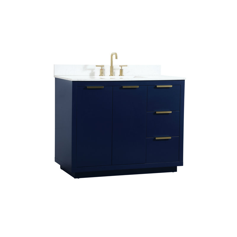 Broadlands 42'' Single Bathroom Vanity with Engineered Marble Top, Blue