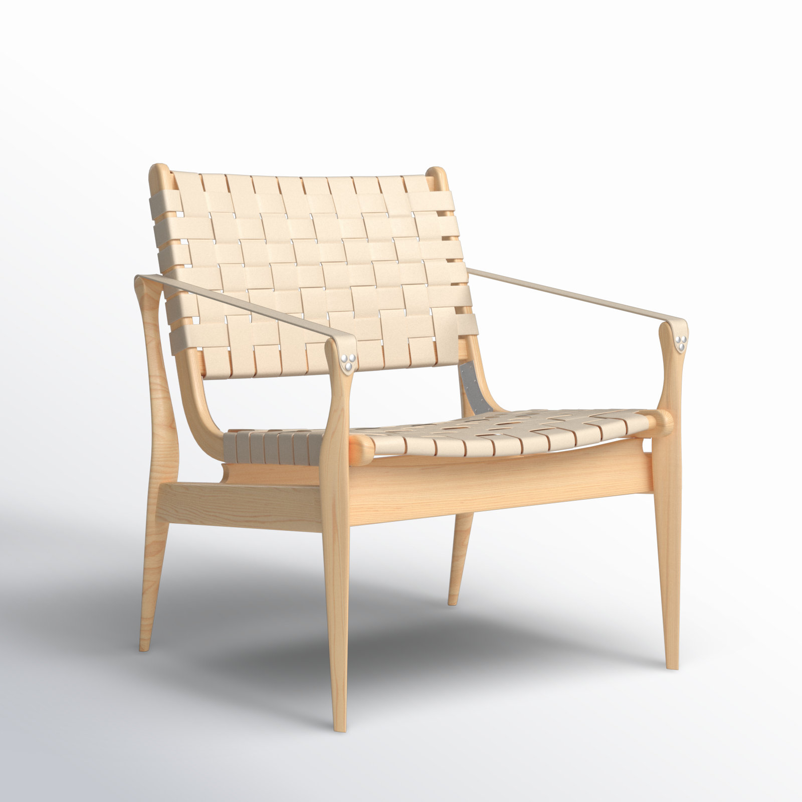 Kenan Upholstered Armchair, White Genuine Leather, Natural