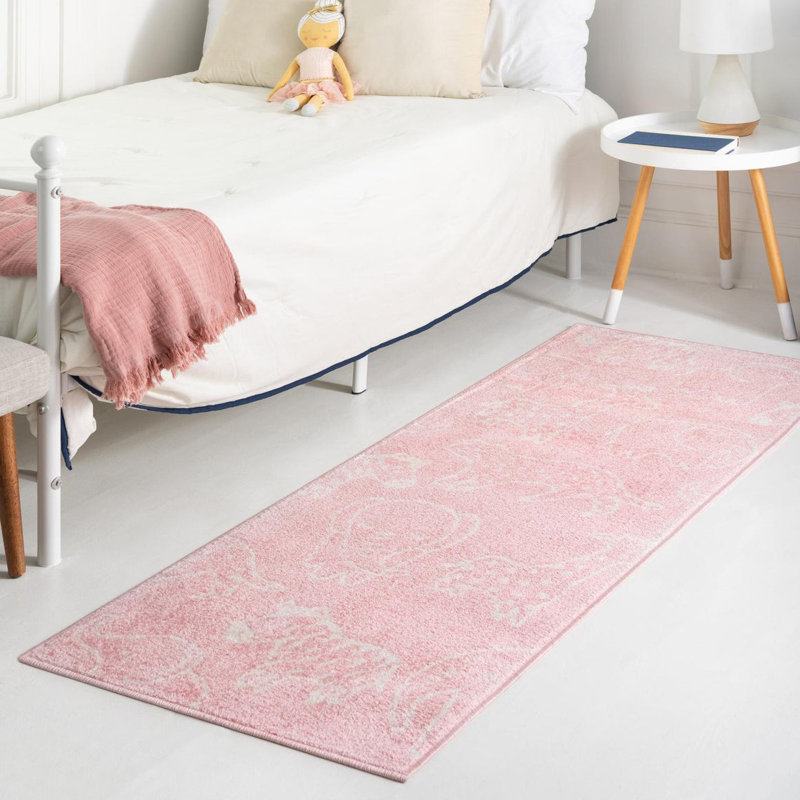 Whimsy Safari Animals Kid Rug, Runner 2'2" x 3'11", Pink