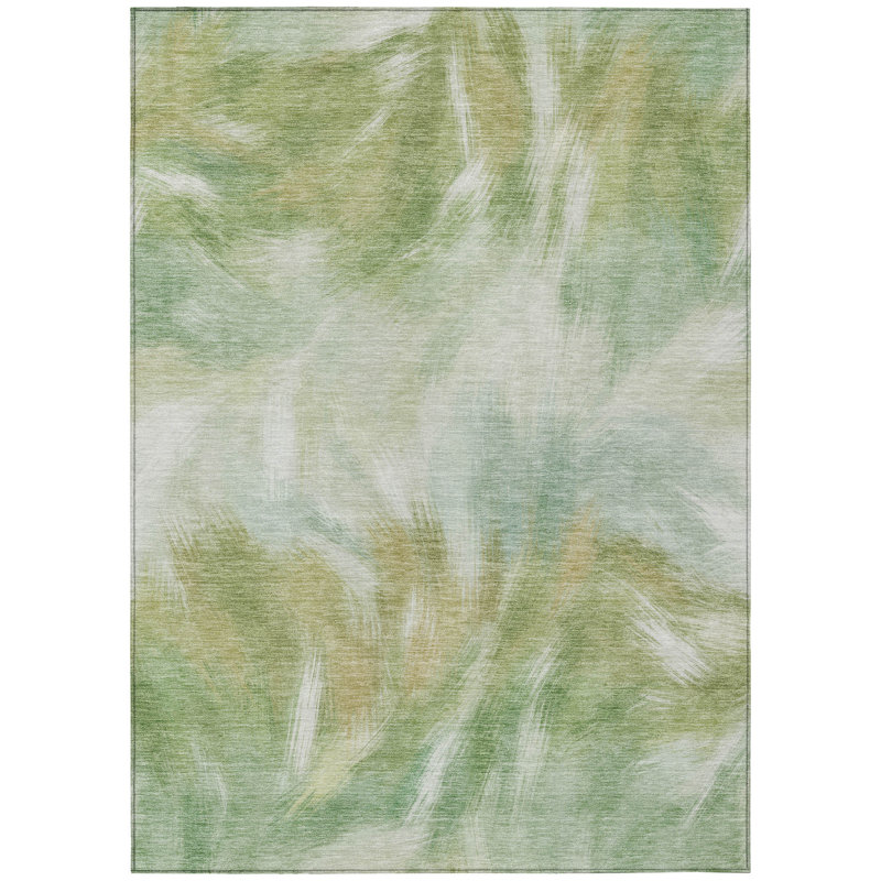 Tapis extérieur lavable abstrait vert et ivoire 3 pi x 5 pi
