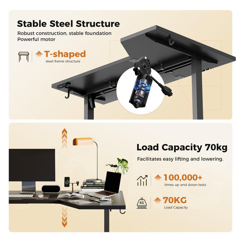 Adjustable Metal Base Standing Desk, Black/Black