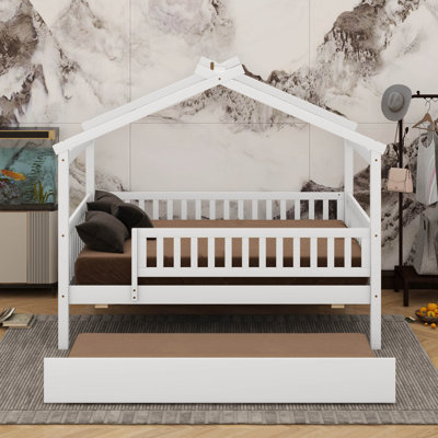 Wooden House Bed With Trundle