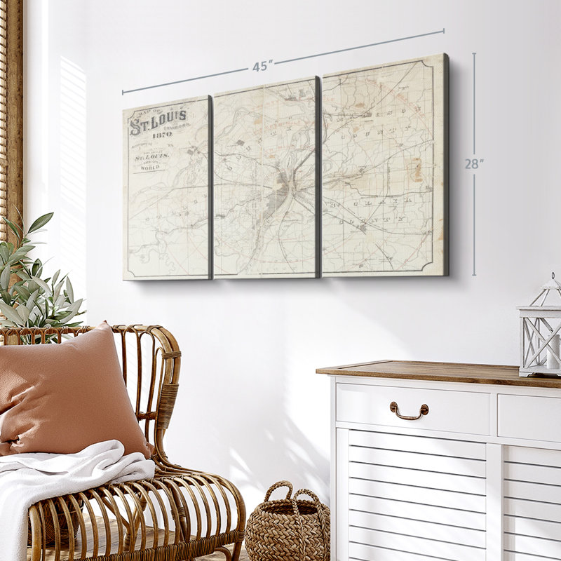 «Vintage St Louis Map II» sur toile, H 28 po x l 45 po x P 1,25 po
