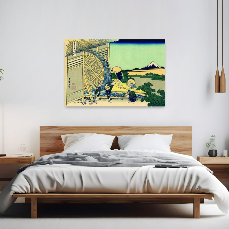 Watermill At Onden Classic Traditional Abstract Architecture Mountain Wall Art Print by Katsushika Hokusai - Wrapped Canvas Print