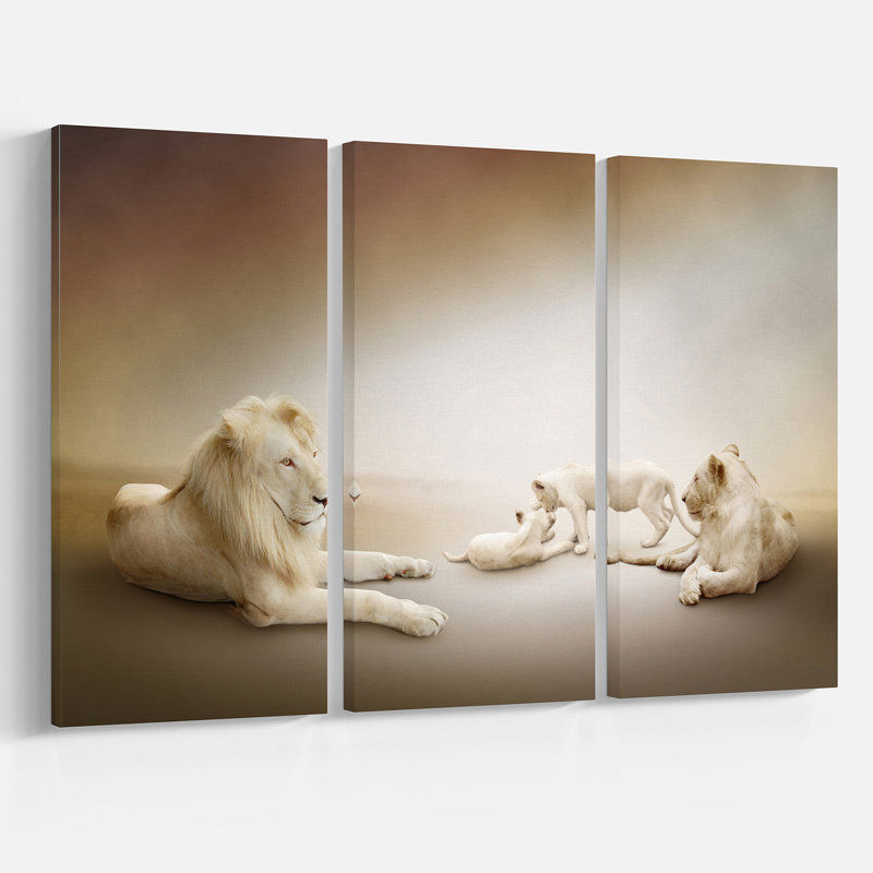 « white lion family », ensemble de 3 reproductions d’art mural sur toiles tendues