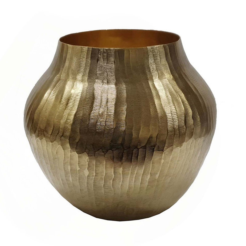 Golden Aluminum Chisel Flower Vase, 11.5" H x 13.5" W x 13.5" D