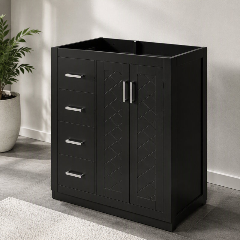 30'' Bathroom Vanity, Solid Wood Frame Bathroom Storage Cabinet, Freestanding Vanity Set with 3 Drawers& Soft Closing Doors