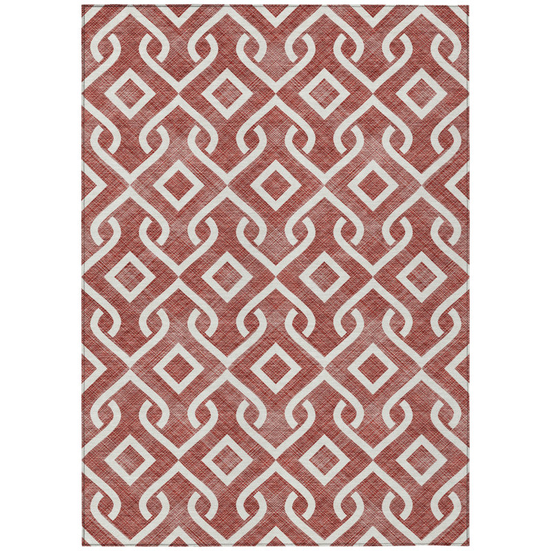 3' X 5' Burgundy And Ivory Geometric Washable Indoor Outdoor Area Rug