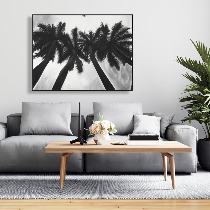 Palmiers monochromes - décor de toile encadrée bord de mer blanc