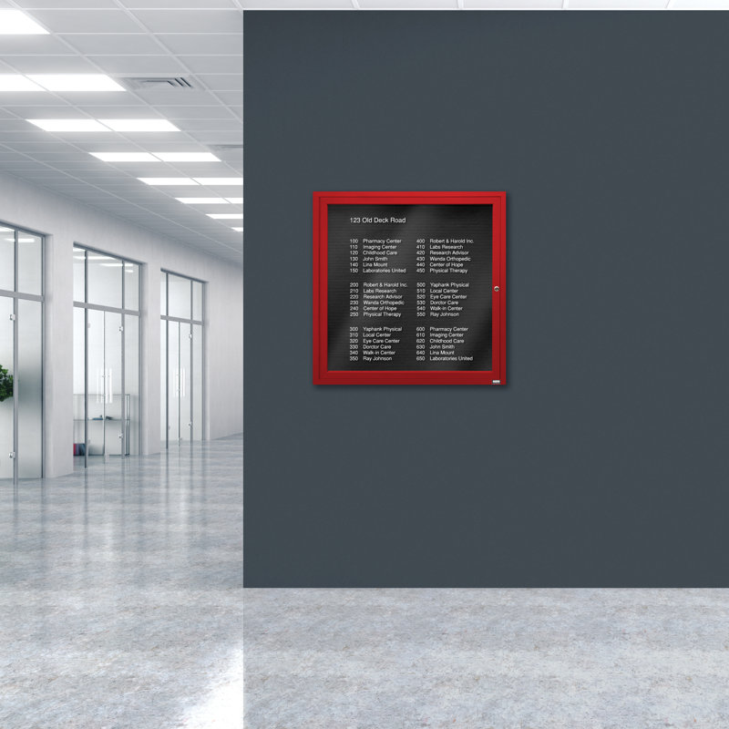Tableau d'affichage mural fermé pour armoire d'annuaire, Rouge thermolaqué, Un, H 36 po x l 36 po