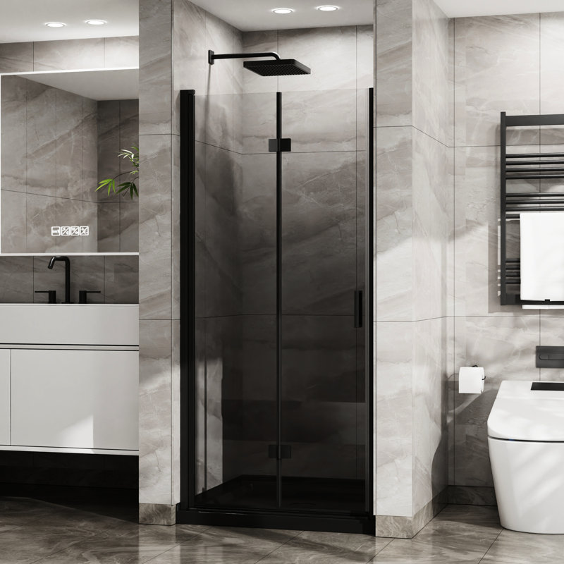 72" High Shower Door - 34"X Tempered Glass Black Finish Foldable Rust Hardware Seal Strips Included 34" Wide 1/4" Water Handle Leak Proof