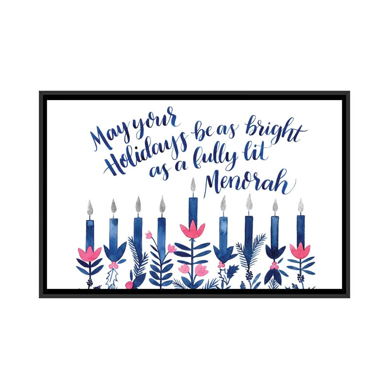 Boho Hanukkah Collection A par Grace Popp - impression d'art graphique, H 18 po x l 26 po x P 1,5 po, Toile avec cadre noir