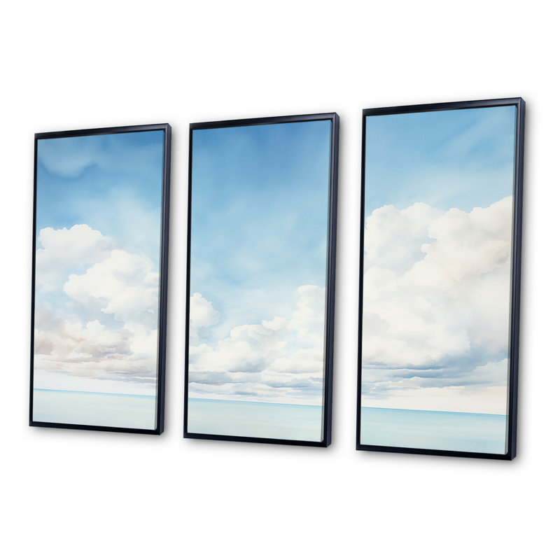 Ensemble de décorations murales White Clouds, H 28 po x l 36 po x P 1 po, Cadre flottant noir