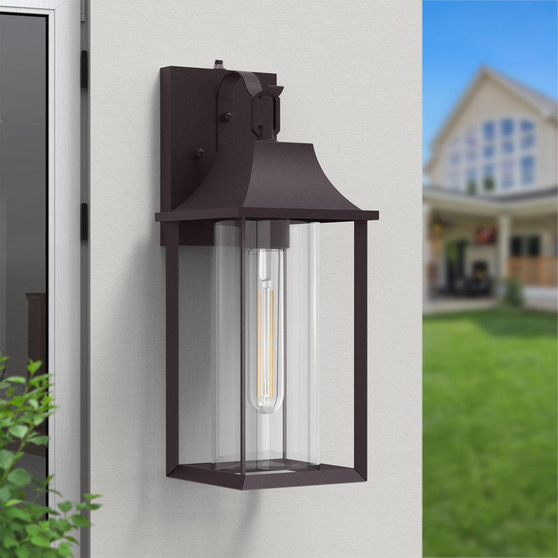 Mozingo 1-Light Outdoor Wall Lantern with Dusk to Dawn, Oil Rubbed Bronze, 18" H x 7" W x 7.9" D