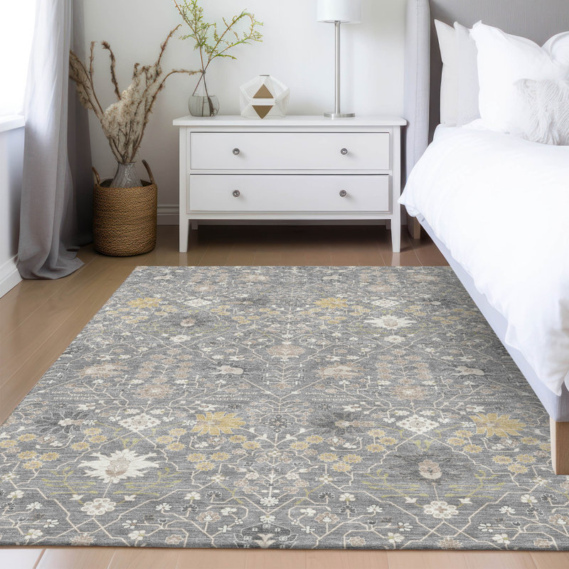 Gray Flat Woven Synthetic Washable Area Rug, 5' x 7'6"