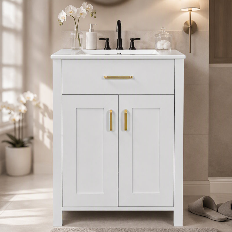 Ensemble de meuble-lavabo 24 po avec lavabo en céramique, meuble-lavabo peu encombrant - l 24 po x P 18 po x H 34 po, 2 portes à fermeture en douceur