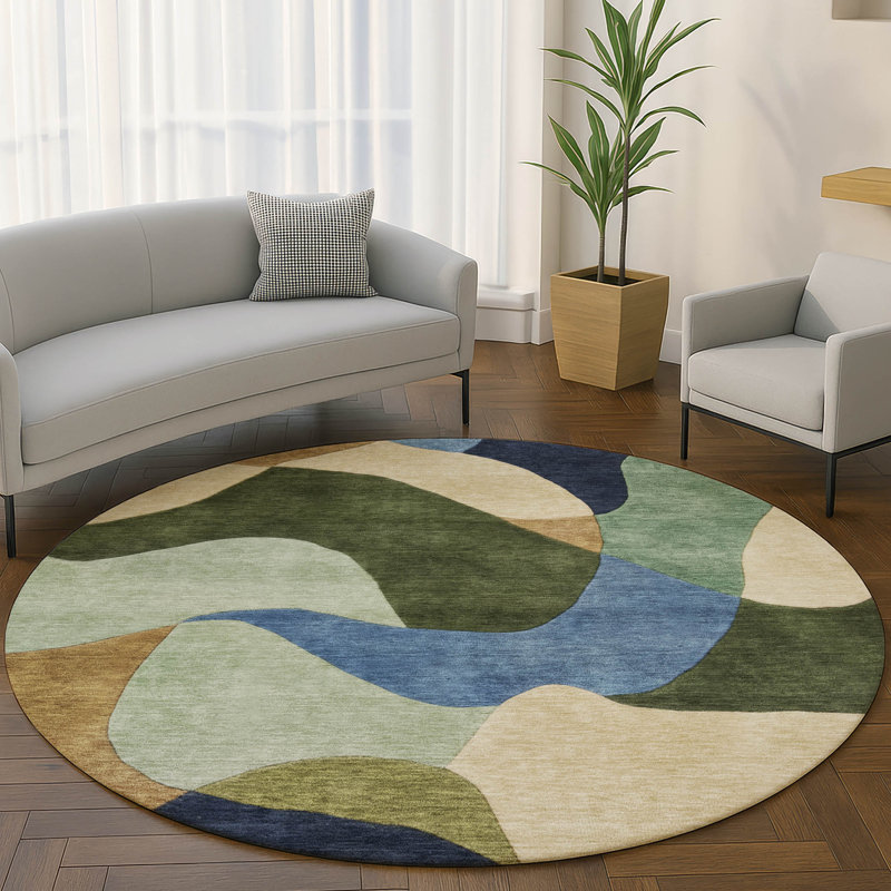 Tapis abstrait lavable à la machine de qualité supérieure Mayfield AMF2141, Vert, Rond 8 pi