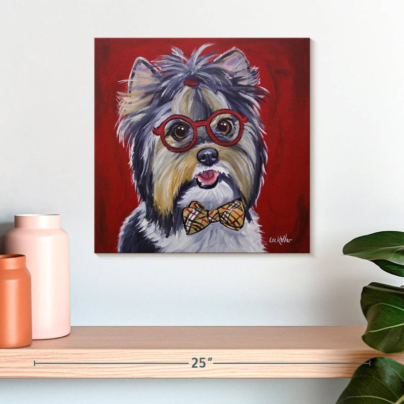 Crowle Yorkie lunettes et nœud papillon, H 16 po x l 16 po