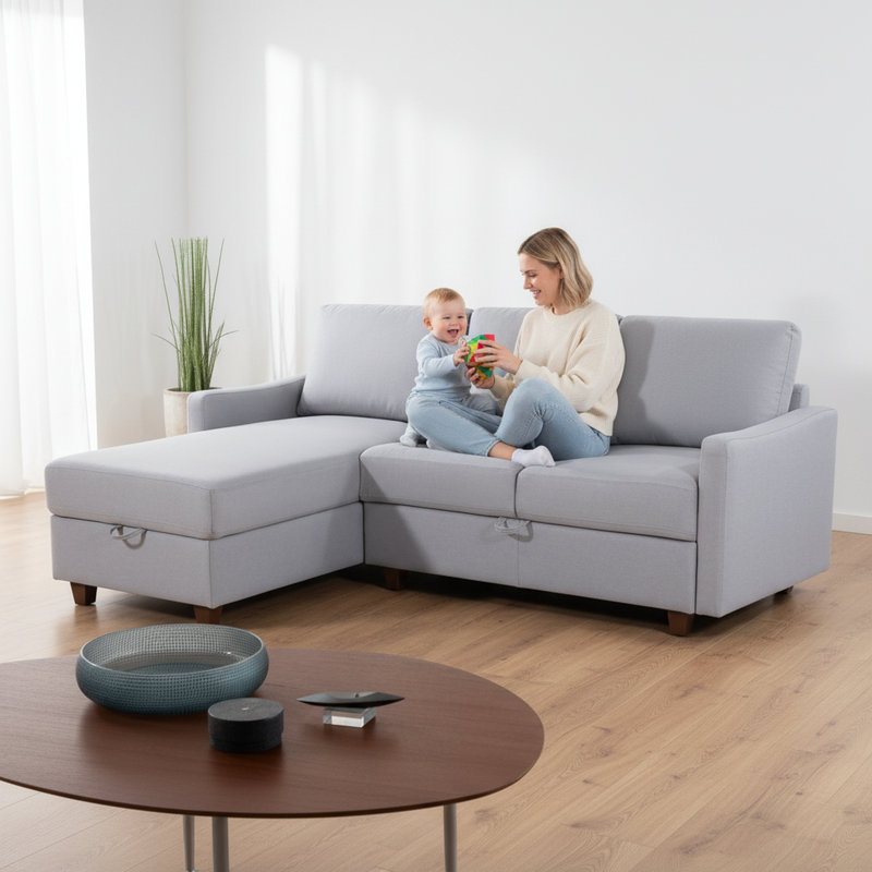 Canapé modulaire réversible rembourré avec rangement, Gris clair