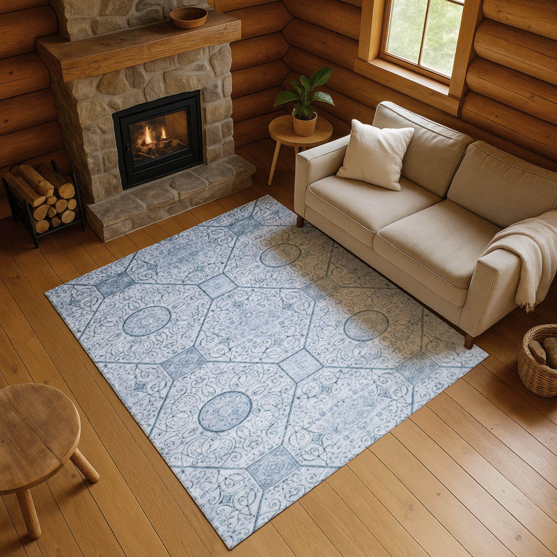 Tapis géométrique de qualité supérieure lavable à la machine Bucz AMF1748, Rectangle 5 pi x 7 pi 6 po
