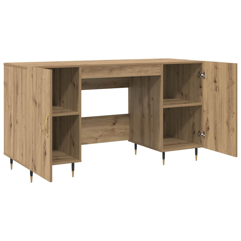 Desk With Shelf 140 X 50 X 75 Cm Engineered Wood, Artisan Oak