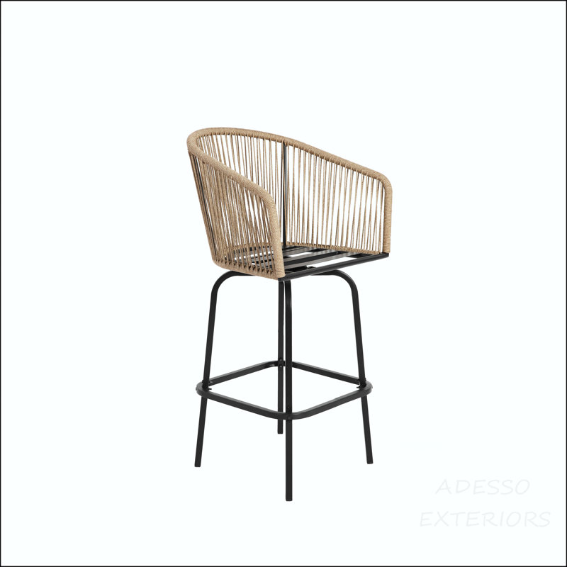 Ensemble de 2 tabourets de bar d'extérieur en osier avec accoudoirs - bleu