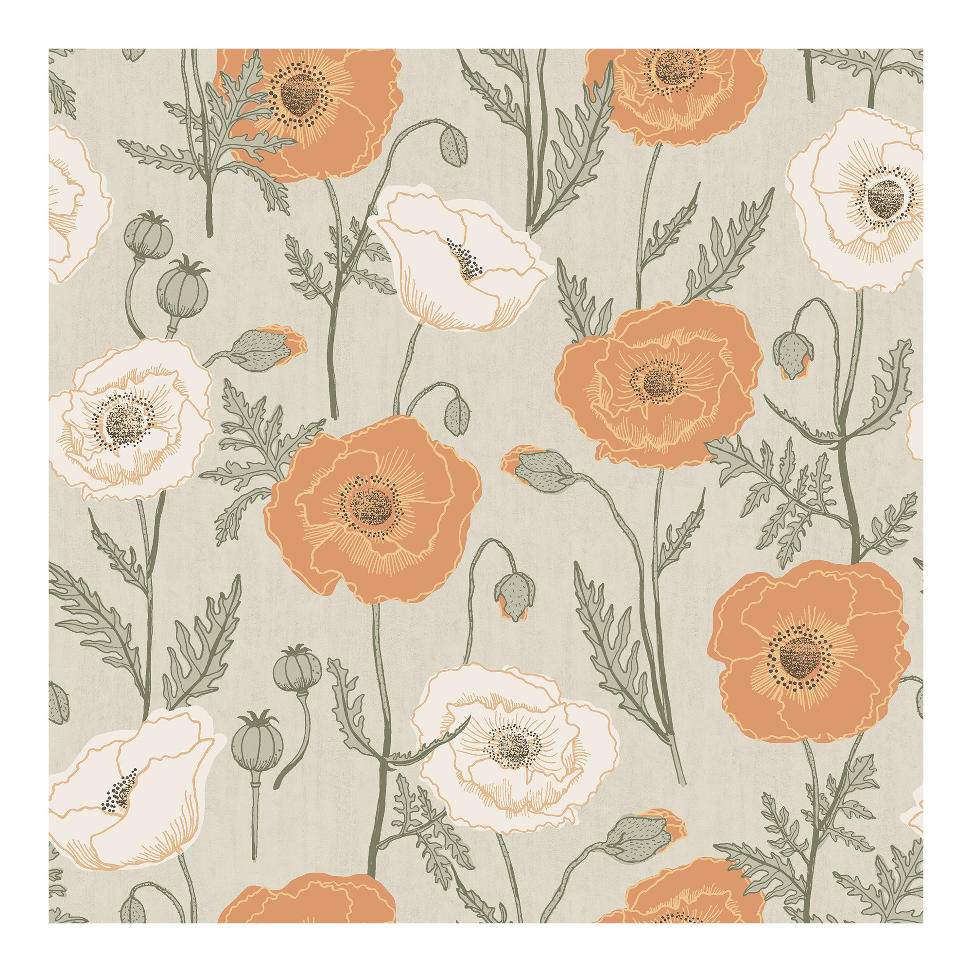 Kerin Peel & Stick Floral Wallpaper, Orange/Gray