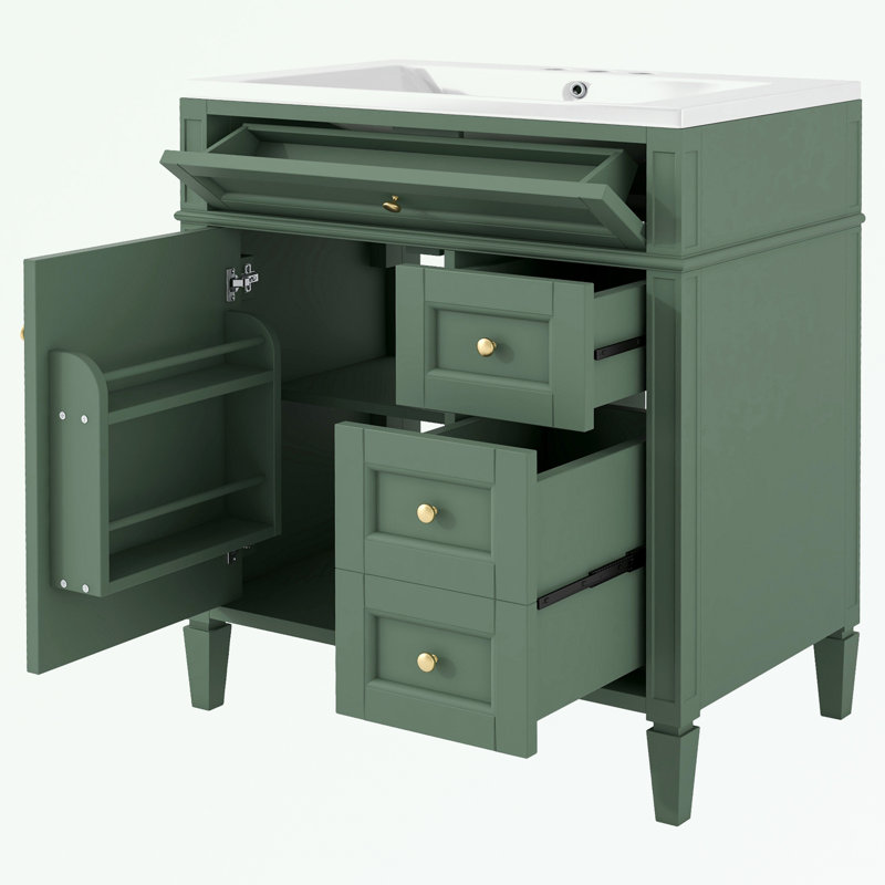Pollark 30'' Single Bathroom Vanity with Top, Green, Gold