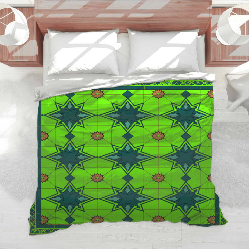 Green Star Tile Pattern Comforter, Queen