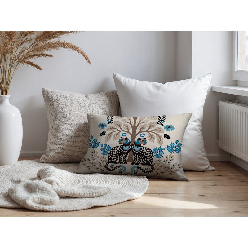 Coussin lombaire réversible intérieur / extérieur Zim Leopard, Rectangle H 14 po x l 20 po, Turquoise