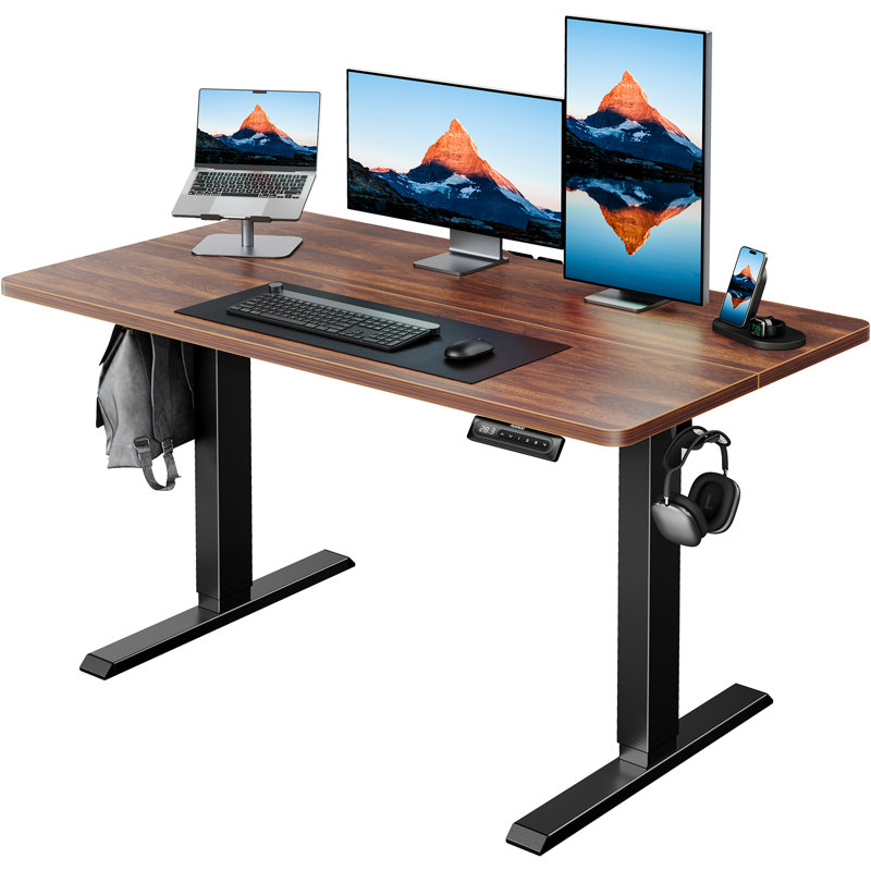 Bureau debout électrique à hauteur ajustable, L 55 po x P 28 po, Noyer / noir