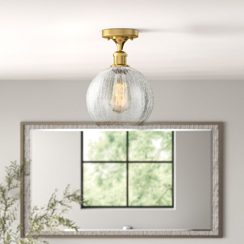 Plafonnier encastré 1 lumière Cranston, H 10,75 po x l 8 po x P 8 po, Transparent craquelé, Laiton