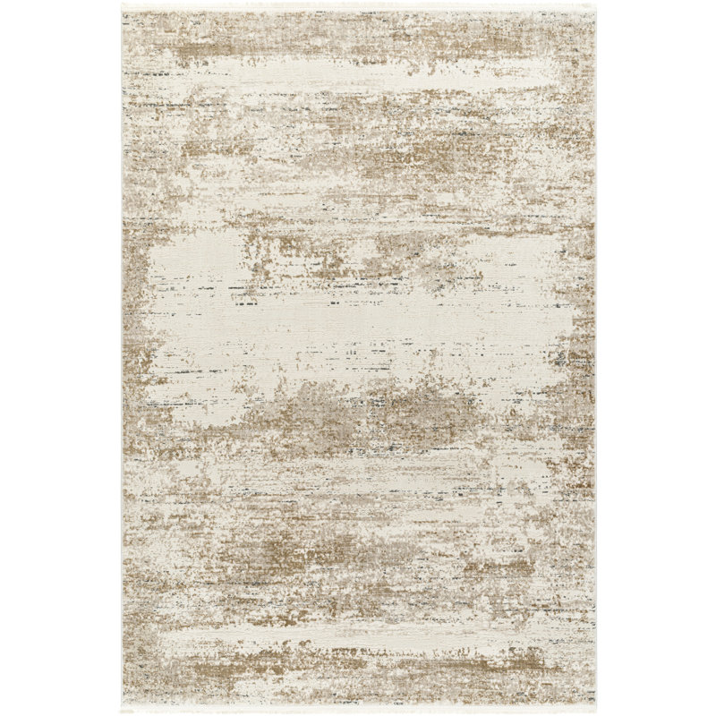 Rectangle Abstract Machine Woven Polyester Area Rug in Beige/Brown, Rectangle 2' x 3'