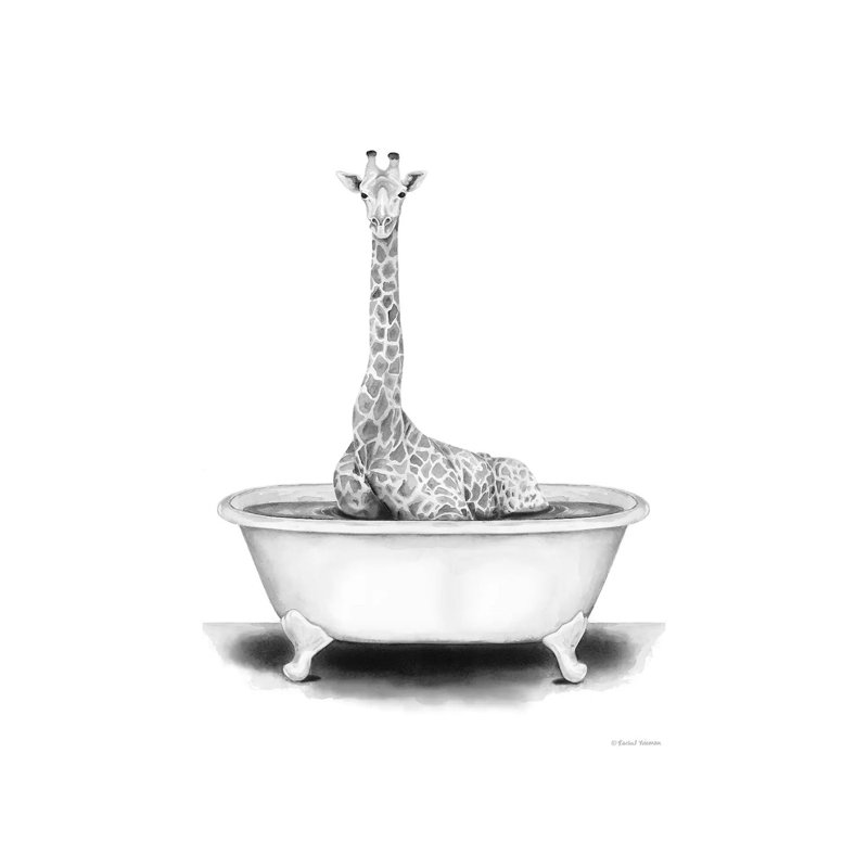 Giraffe In Tub by Rachel Nieman - Wrapped Canvas Painting, 20.32 cm H x 30.48 cm W