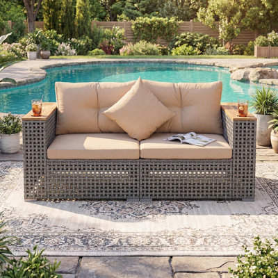 2-Piece All-Weather Outdoor Patio Corner Sofa Set, Thick Soft Removable Washable Cushions, Suitable For Patio, Backyard, Deck, Porch, Balcony, Poolside