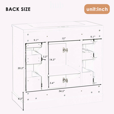 Base de meuble-lavabo 36 po, bois durable et panneau de fibres à densité moyenne, rangement spacieux avec tiroirs et tablette réglable