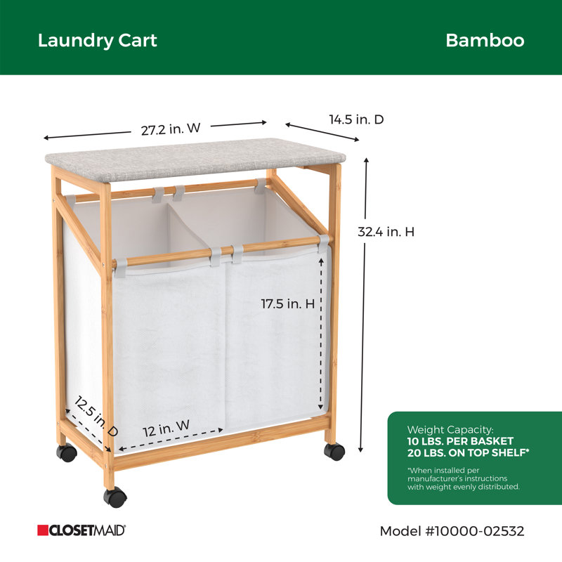 Natural Bamboo Dual Compartment Laundry Hamper with Ironing Board