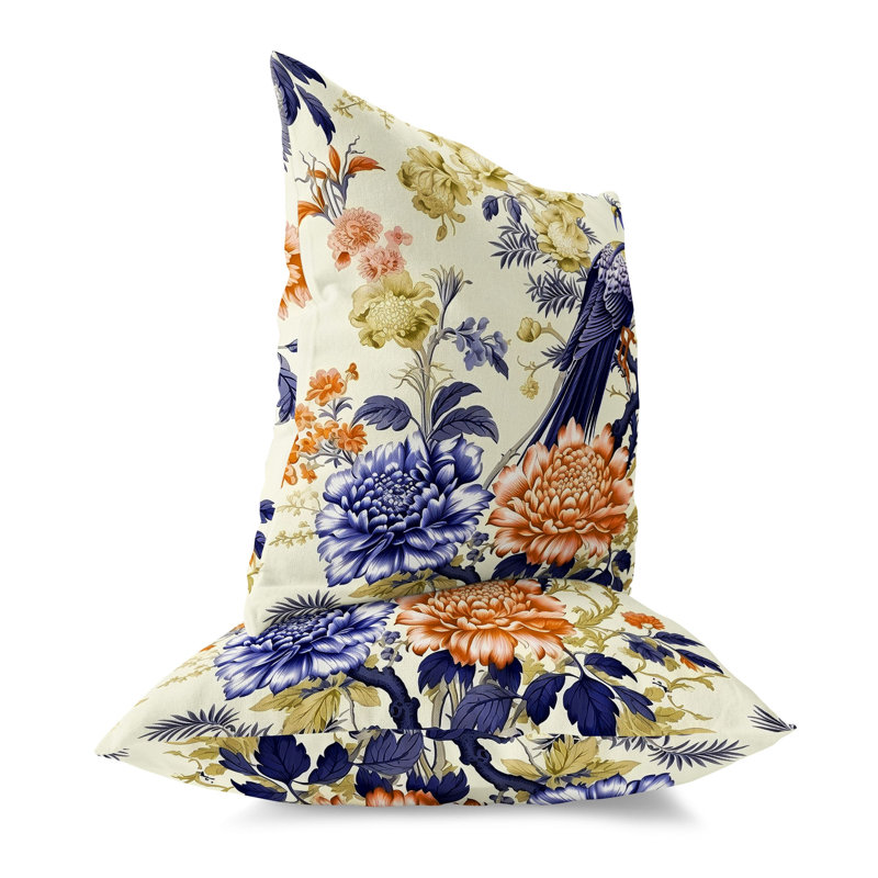 Coussin Peacock Panache, H 26 po x l 26 po, Bleu/orange