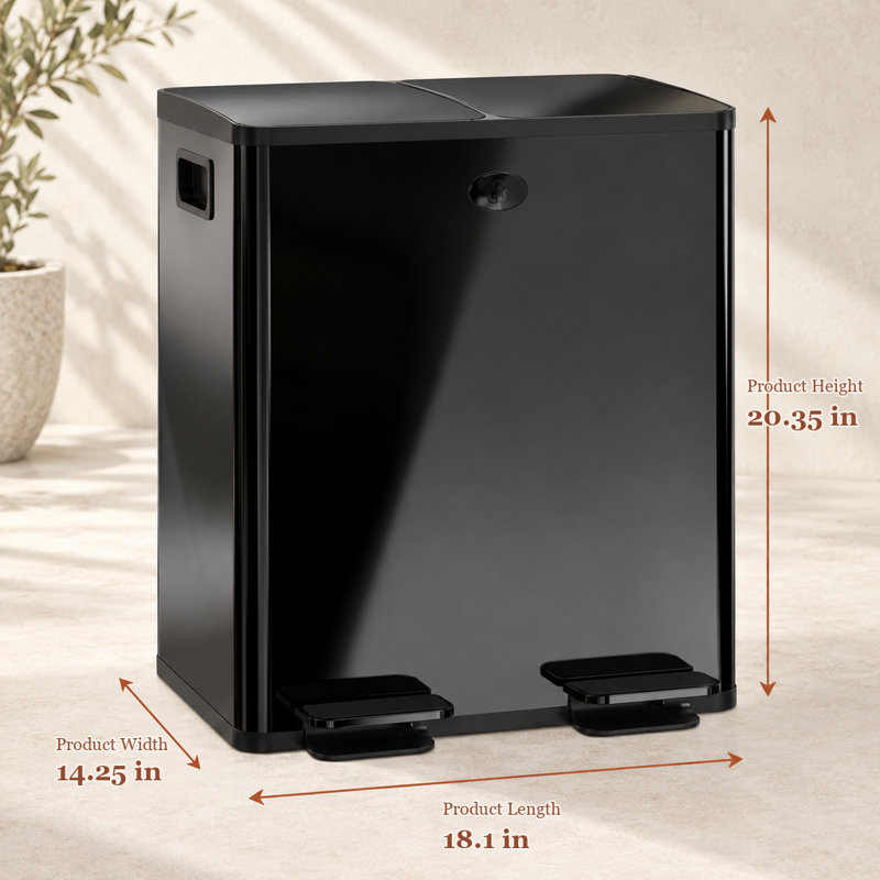 Poubelle à double compartiment avec couvercles séparés et séparateur de déchets actionné au pied