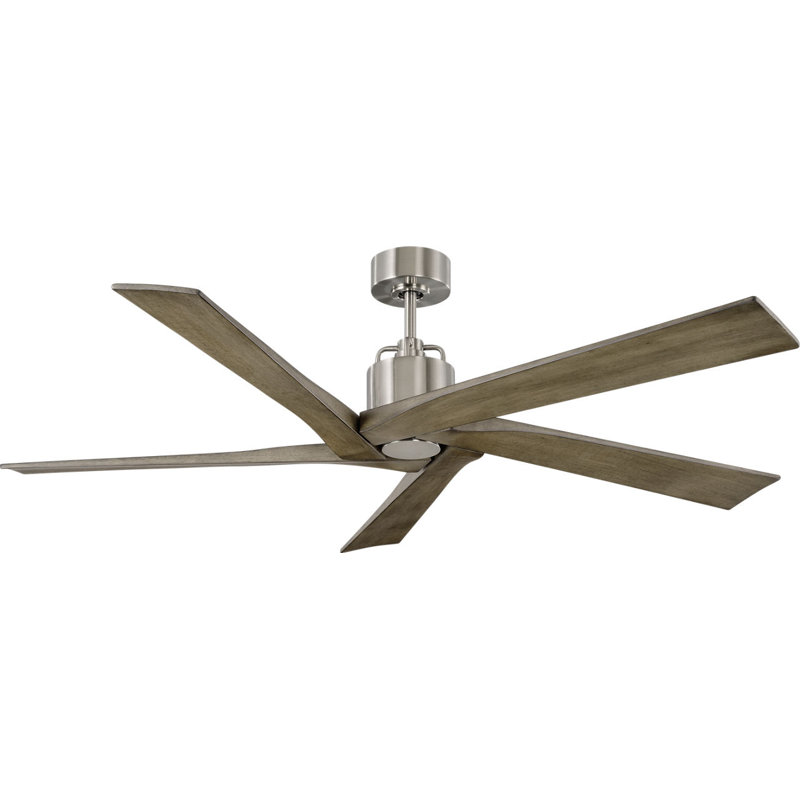 Aspen, Brushed Steel with Light Gray Weathered Oak Blades, 56" Wide