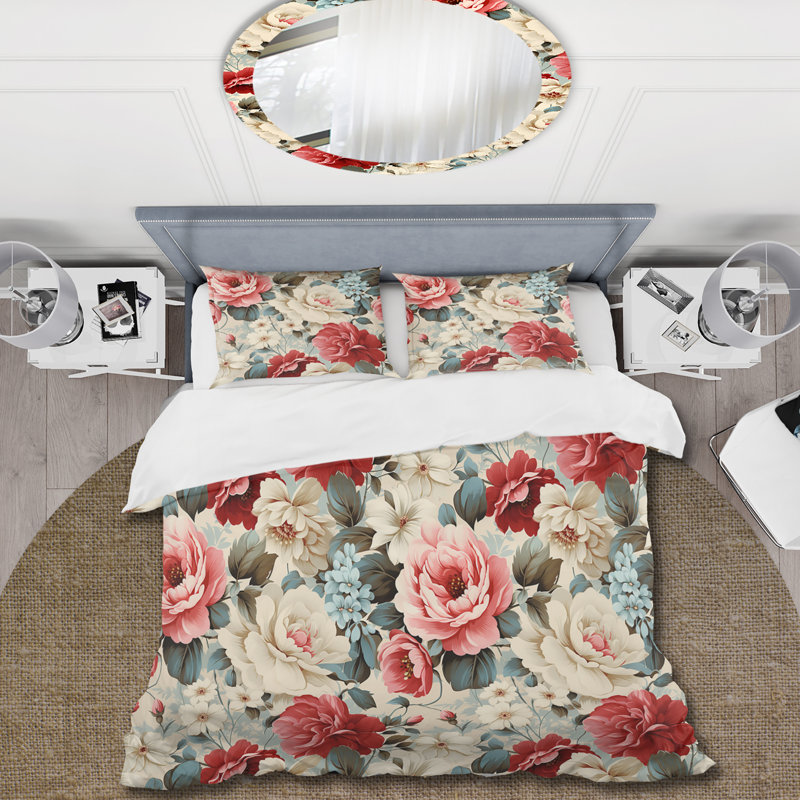 Ensemble de housse de couette Antique Floral, Housse de couette pour grand lit et 2 taies décor
