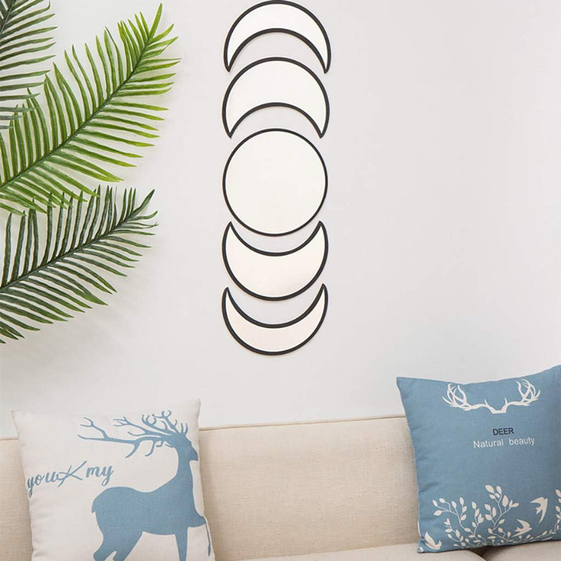 (Non-Mirror) Wall Decor 5-Piece Set, Moon Phase Wall Hanging With Bohemian Home Decor For Living Room & Bedroom