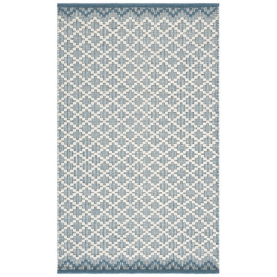 Dejon Hand Woven Wool/Cotton Geometric Rug in Blue/Ivory