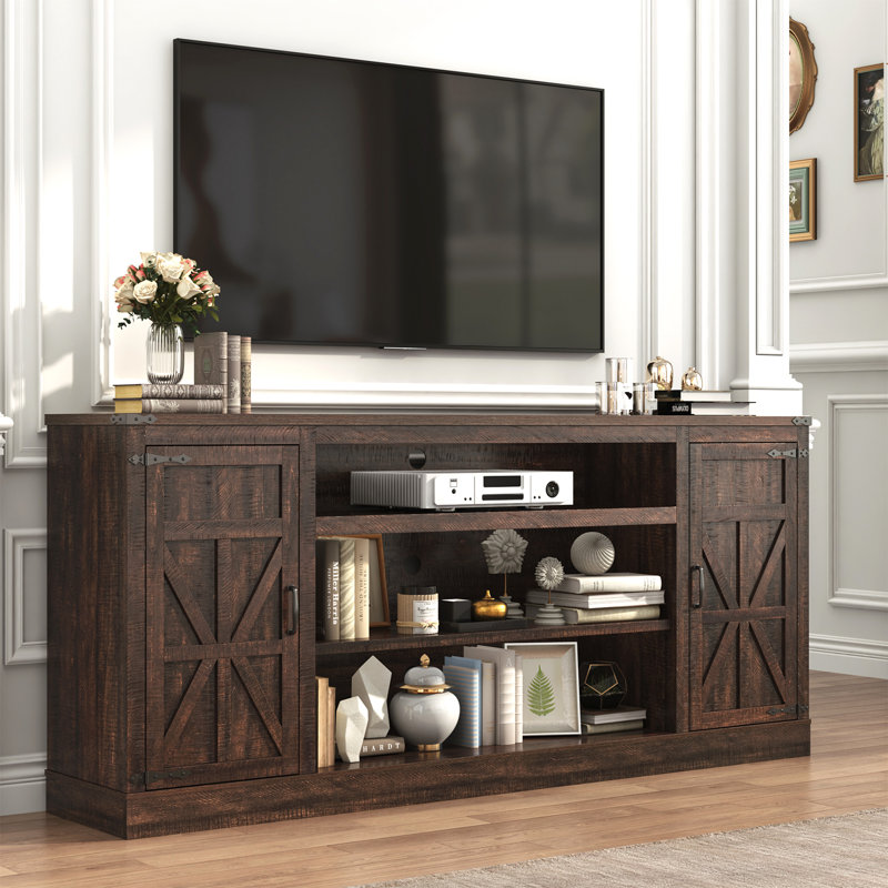 Meuble télé 75 po avec prises de courant pour téléviseur 75 80 et 85 po, grande console média avec armoires de rangement et tablettes réglables