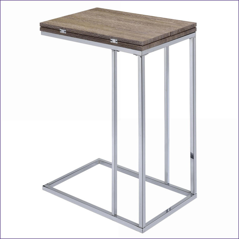 Chêne vieilli Table basse chromée pour le salon, plateau pivotant extensible, base géométrique