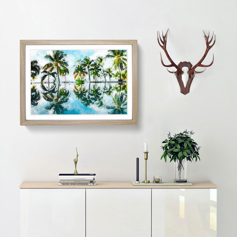Palm Tree Reflections in Mauritius - Framed Print, 48cm H x 65cm W x 2cm D, Oak Framed
