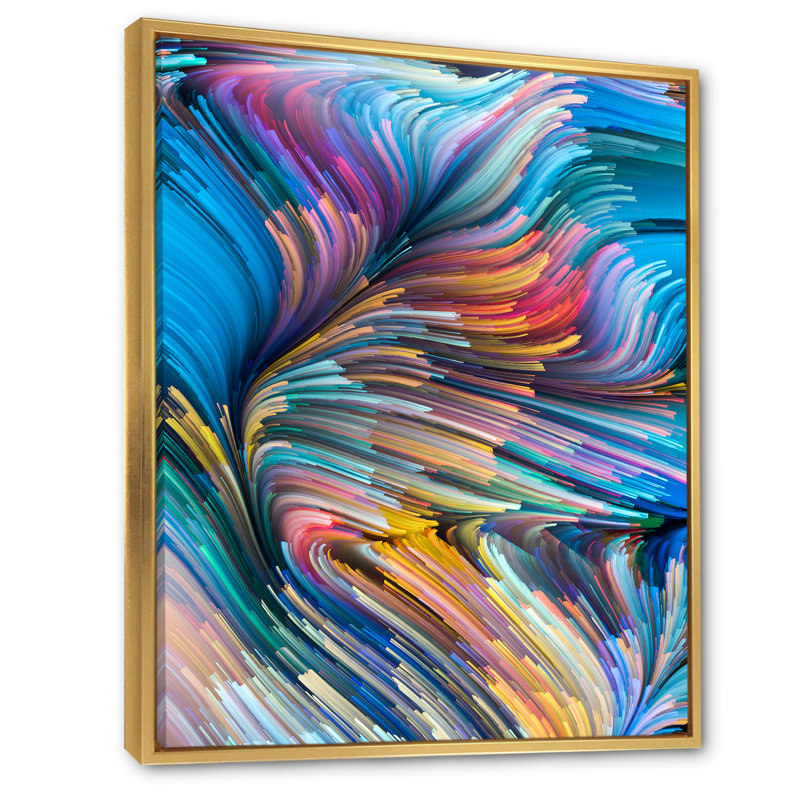 Escape Of liquide Art V - décoration murale moderne en toile, H 20 po x l 12 po x P 1 po, Cadre flottant doré