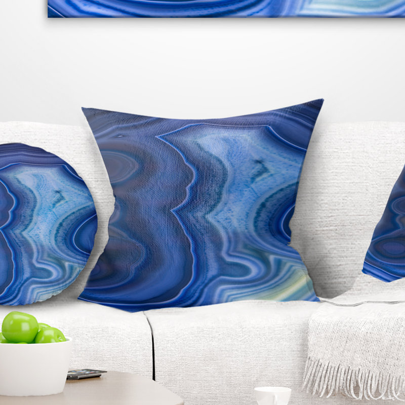 Blue Agate Stone Design - coussin imprimé abstrait, 16 po x 1 po, Coussin décoratif