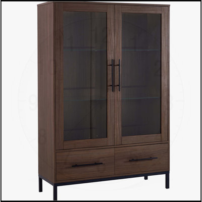Grande armoire d'exposition de 60 po avec 2 tiroirs de rangement, garde-manger avec porte vitrée et éclairage à DEL, armoire de rangement de style maison de campagne avec 4 tablettes réglables en verre pour le salon, le couloir, le bureau et le bureau