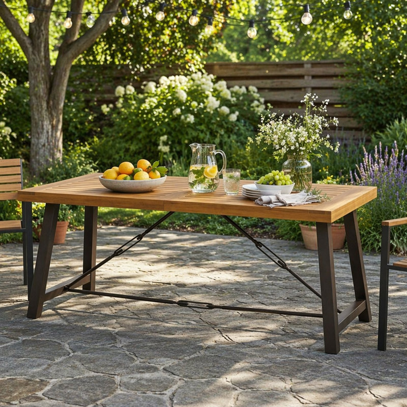 Table de salle à manger d'extérieur en bois d'acacia